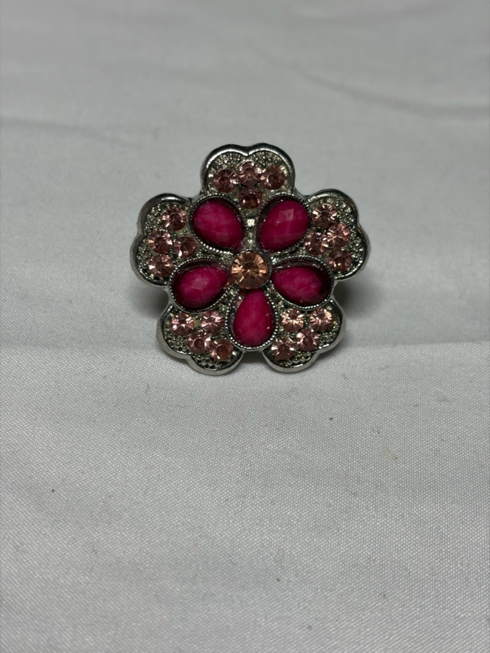 Pink Floral Statement Ring Rhinestone Adjustable